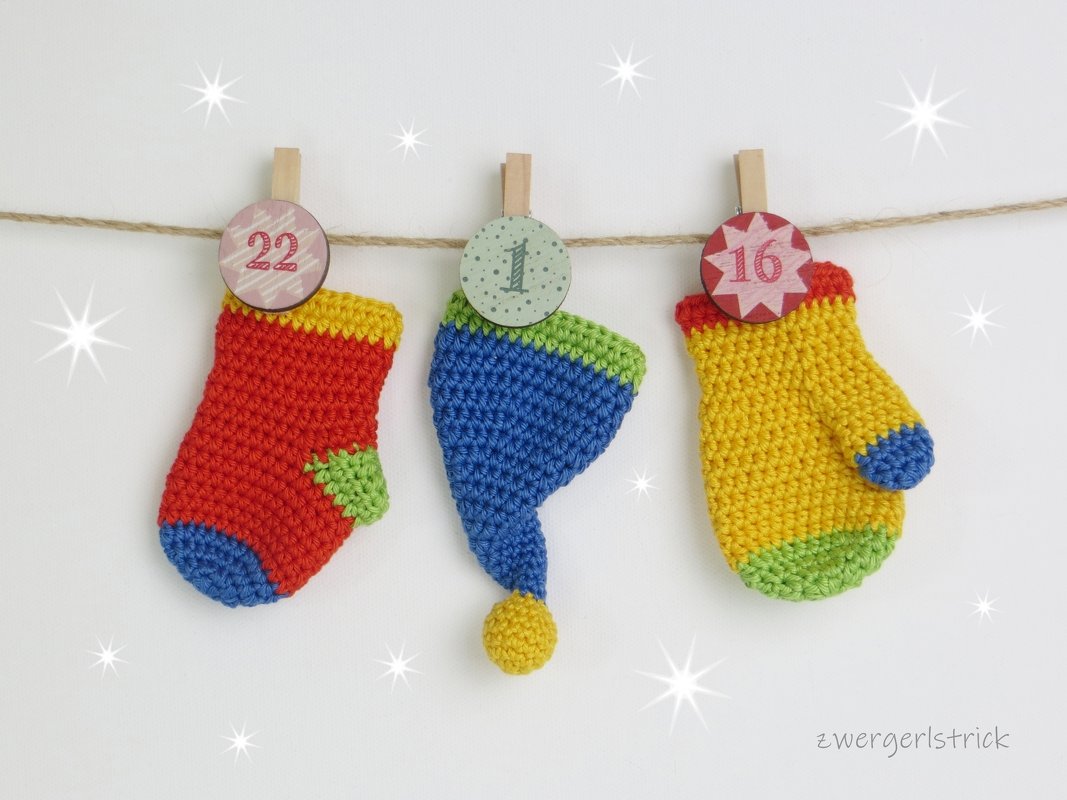 Adventskalender häkeln ganz einfach - Söckchen / Handschuhe / Zipfelmütze - Bild 2