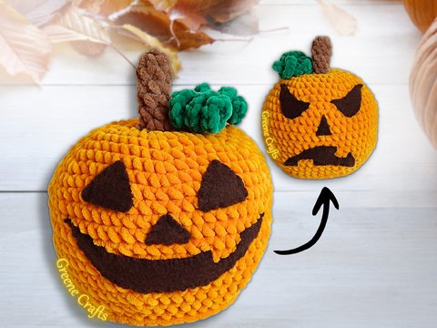 Reversible Halloween Plush Pumpkin Pattern - Plush Toy Crochet Pattern