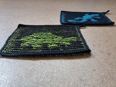 Gecko & Schildkröte - Schattenstricktiere z.B. für Topf- oder Spüllappen