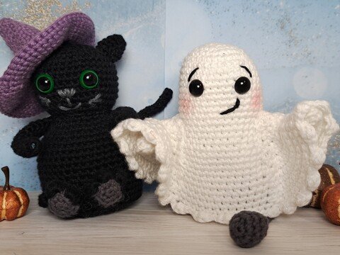 Halloween-Paket Sammelgurumi Kater Nigel und Geist Justus