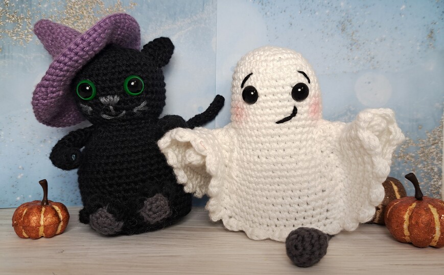 Halloween-Paket Sammelgurumi Kater Nigel und Geist Justus