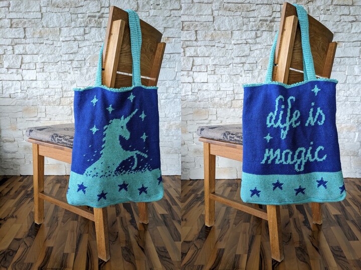 Tasche / Shopper "Life is magic", super stabil - Häkelanleitung