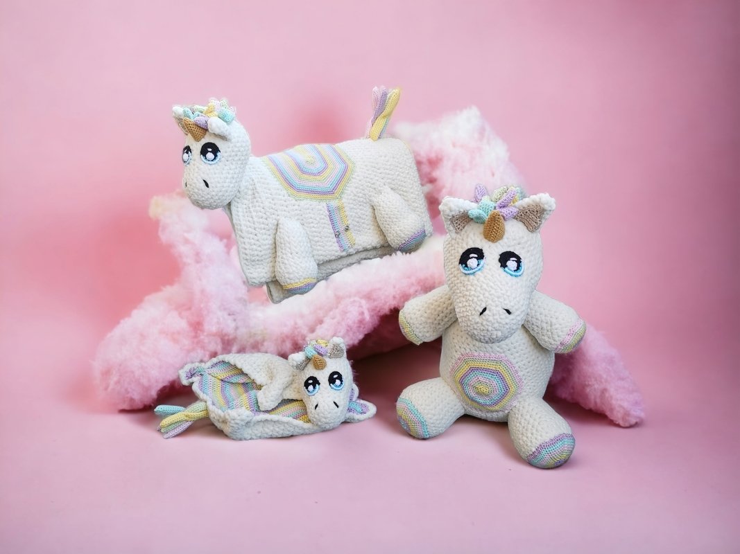 3in1 crochet pattern UNICORN, cuddly toy, cuddle cloth, blanket