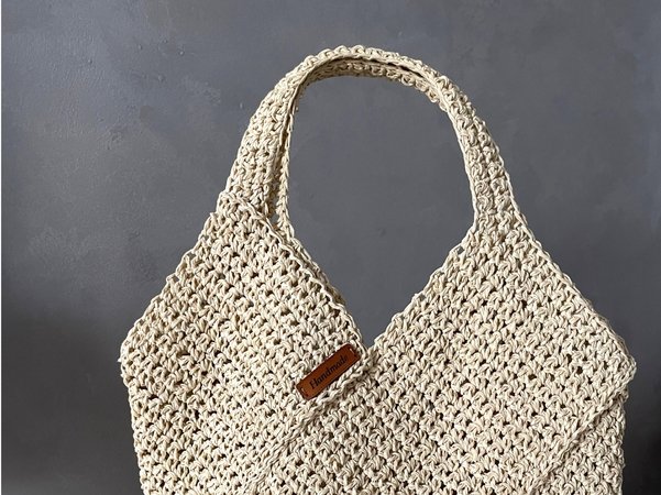 Crochet tote bag pattern, big beach sack, straw raffia carryall purse bag8