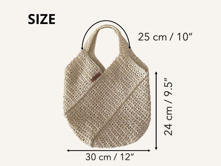 Crochet tote bag pattern, reusable grocery handbag, raffia carryall purse