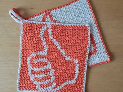 Häkelanleitung Topflappen Daumen hoch