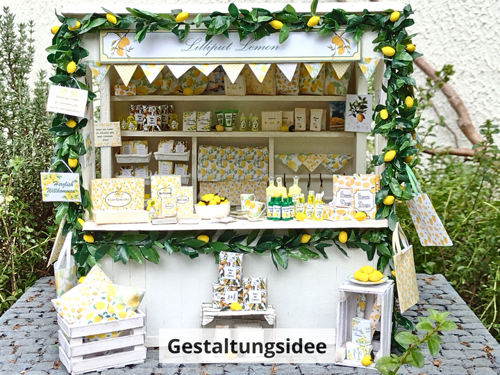 Miniatur-Marktstand 1:12 – Bastelanleitung mit Schablonen und Fotos