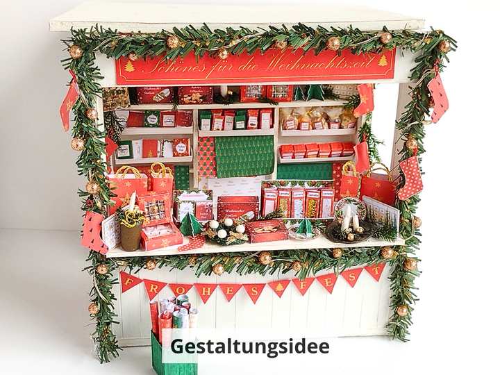 Miniatur-Marktstand 1:12 – Bastelanleitung mit Schablonen und Fotos