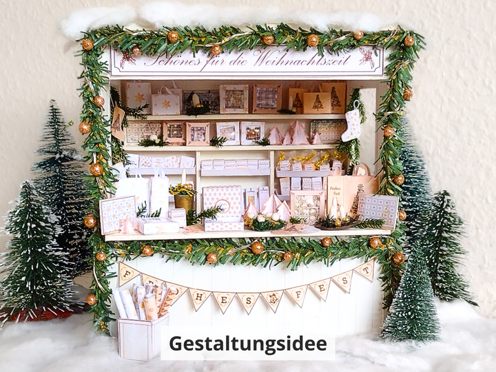 Miniatur-Marktstand 1:12 – Bastelanleitung mit Schablonen und Fotos
