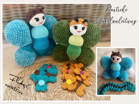 Häkelanleitung Schmetterling Memory oder Kuschelkissen, deutsch Amigurumi