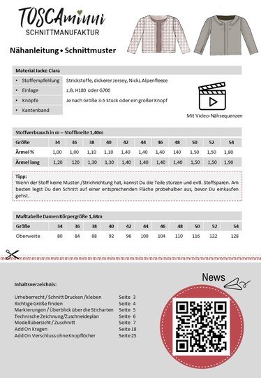 Schnittmuster Damen Blazer Jacke Clara Gr. 34-54 inkl. Nähanleitung