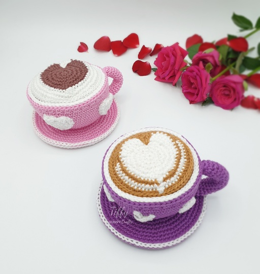 Love Cup Set - Cappuccino and Hot Cacoa With Heart Latte Art Crochet