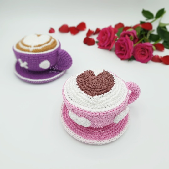 Love Cup Set - Cappuccino and Hot Cacoa With Heart Latte Art Crochet