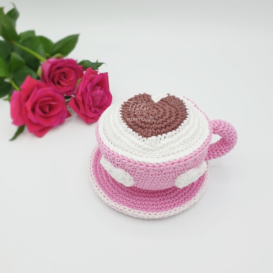 Love Cup Set - Cappuccino and Hot Cacoa With Heart Latte Art Crochet