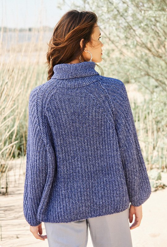 Jeansfarbene Raglanpulli im Halbpatentmuster - Bild 3