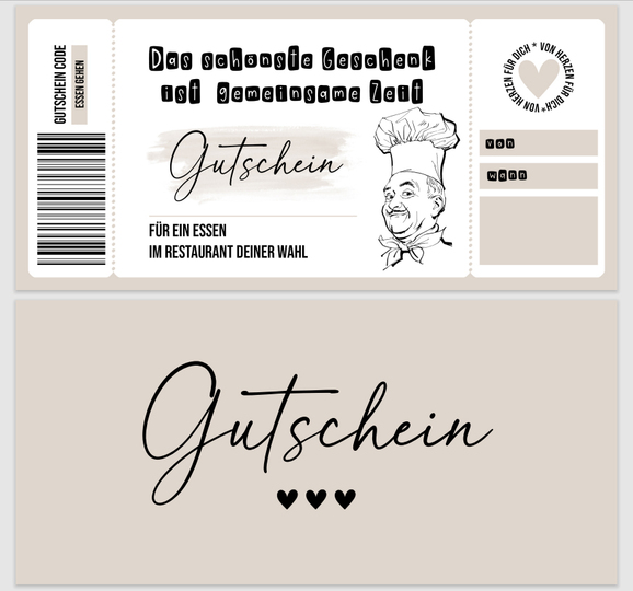 Gutschein zum Ausdrucken RESTAURANT digitale Datei DOWNLOAD Gutschein