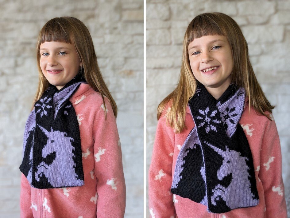 Double knitting pattern scarf "Unicorn"