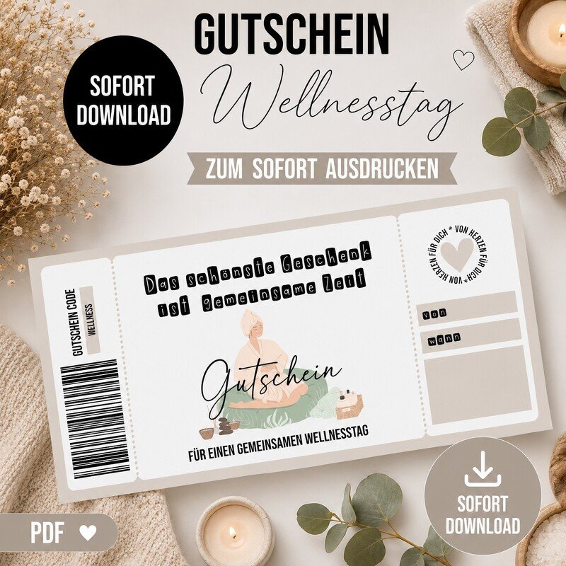 Gutschein zum Ausdrucken WELLNESS digitale Datei Gutschein DOWNLOAD