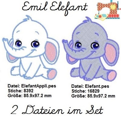 Stickdatei Elefant, Applikation Elefant, Stickdatei 10x10, Stickdatei Set