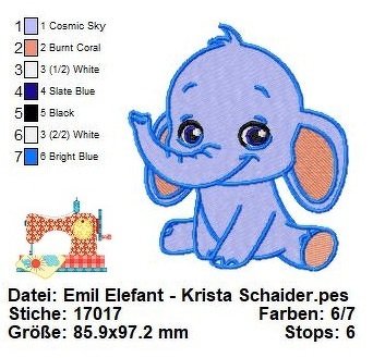 Stickdatei Elefant, Applikation Elefant, Stickdatei 10x10, Stickdatei Set - Bild 3