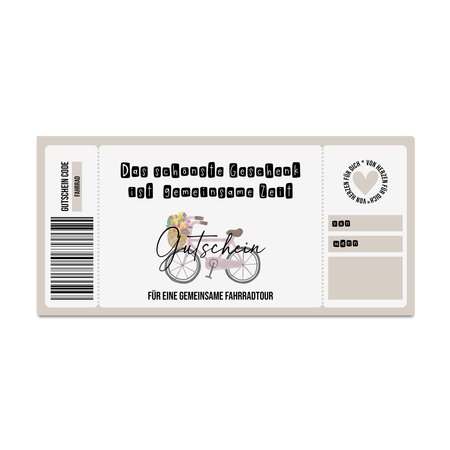 Gutschein zum Ausdrucken FAHRRADTOUR digitale Datei Gutschein DOWNLOAD