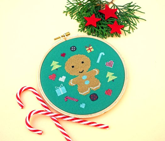 Stickvorlage PDF "Kleiner Lebkuchenmann" Download Vorlage, Weihnachten Stickvorlage PDF "Kleiner Lebkuchenmann" Download Vorlage, Weihnachten