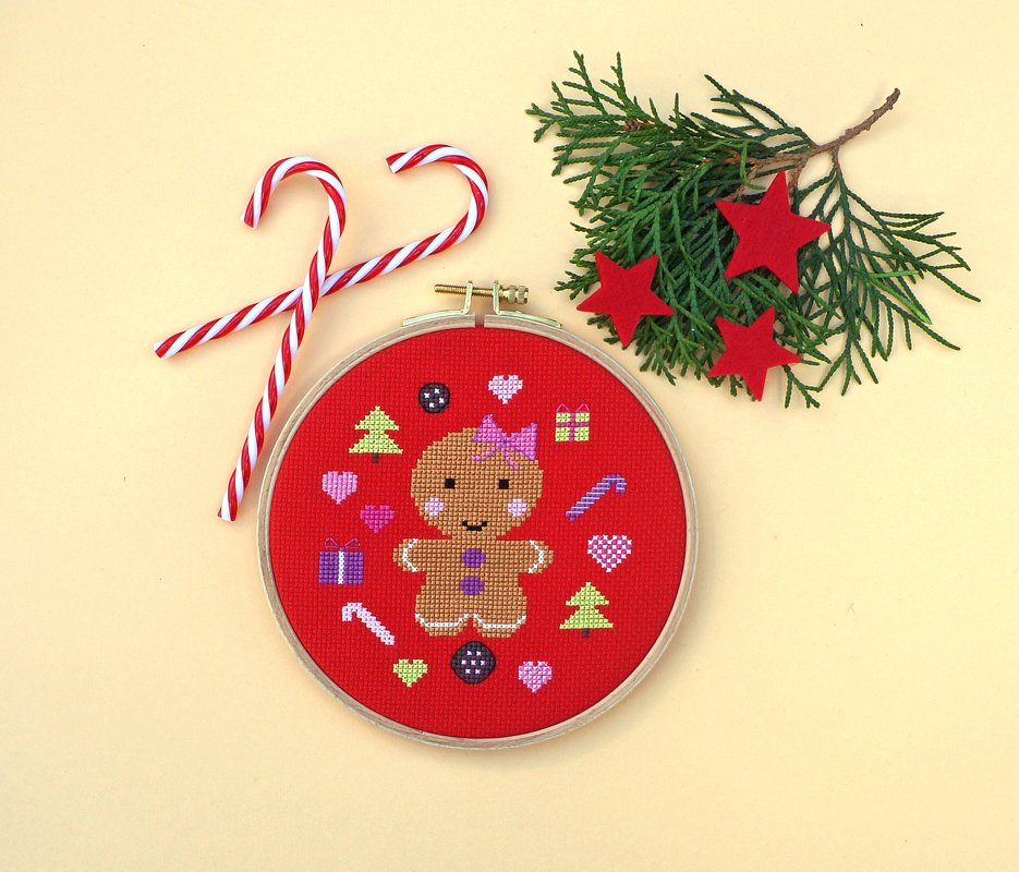 Stickvorlage PDF "Kleines Lebkuchenmädchen" Download Vorlage, Weihnachten - Bild 3