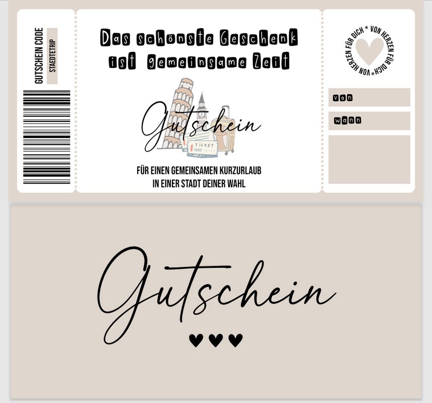 Gutschein zum Ausdrucken STÄDTETRIP digitale Datei Gutschein DOWNLOAD - Bild 2