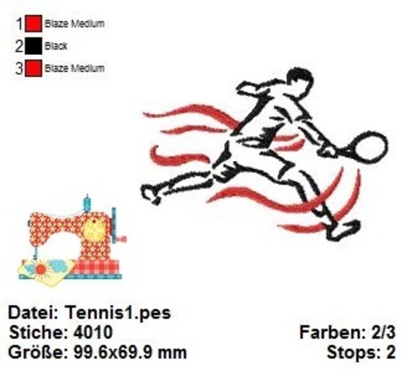 Stickdatei Tennis, Tennisspieler, Aufschlag, Stickdatei für Sportbegeistert