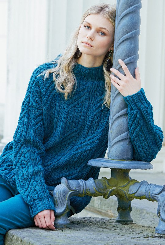 Petrolfarbener Pulli mit Aranmuster - Bild 6