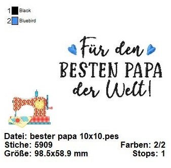Stickdatei Vatertag, Bester Papa Stickdatei in 3 Größen, Schriftzug - Bild 4
