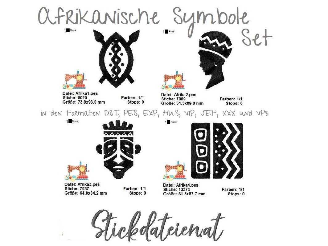 Stickdatei Afikanische Symbole Set, Stickdatei Afrika, Stickdatei Folklore