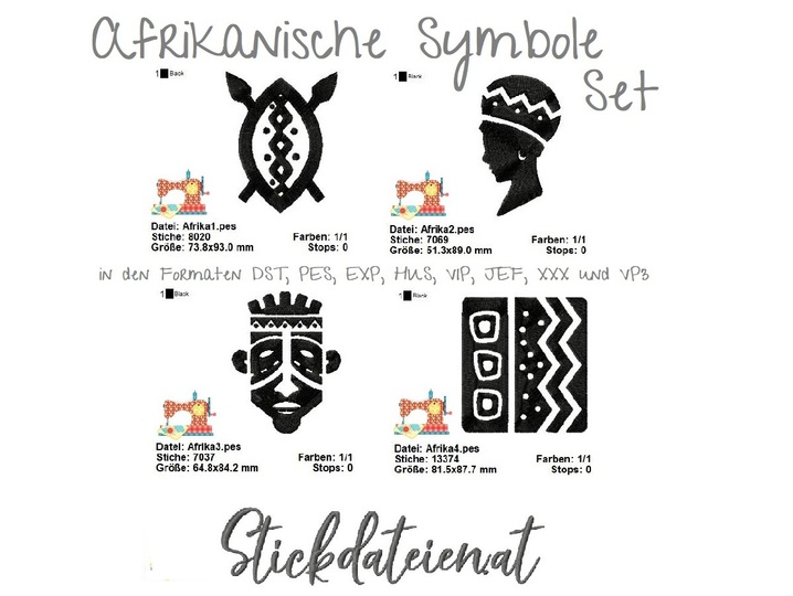 Stickdatei Afikanische Symbole Set, Stickdatei Afrika, Stickdatei Folklore