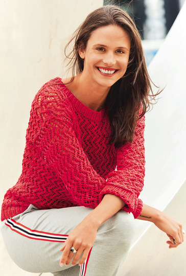 Pullover mit Ajourmuster in Rot