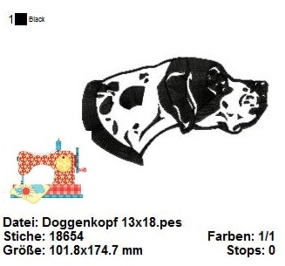 Doggenkopf Stickdatei, Hunderasse Stickdatei in 2 Größen
