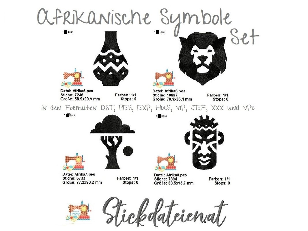 Stickdatei Afikanische Symbole Set, Stickdatei Afrika, Stickdatei Folklore
