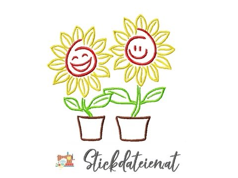 Stickdatei Sonnenblumen, Sonnenblumen mit Smily, Maschinensticken 10x10