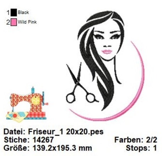 Stickdatei Friseur Hairdresser, Stickdatei in 3 Größen, maschinensticken
