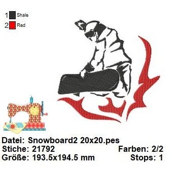 Snowboard Stickdatei, Stickdatei Wintersport, Stickdatei in 3 Größen - Bild 4