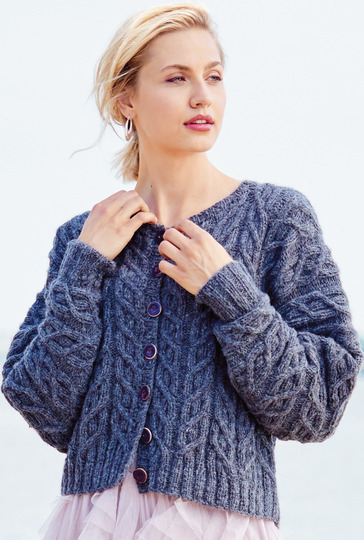 Jacke mit Fledermausärmeln und Zopfmustern in Anthrazit