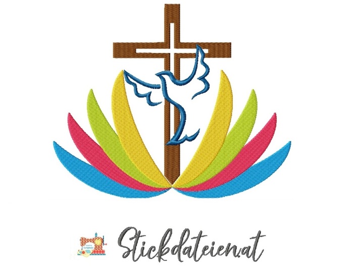Stickdatei Kreuz mit Taube, Stickdatei Taufe Kommunion, Maschinensticken