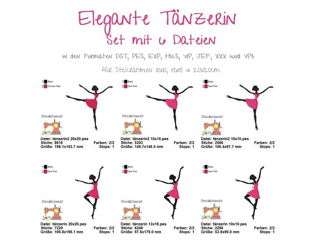 Ballerina Stickdatei Set, Stickdatei tanzen, Balletttanzen Stickdatei