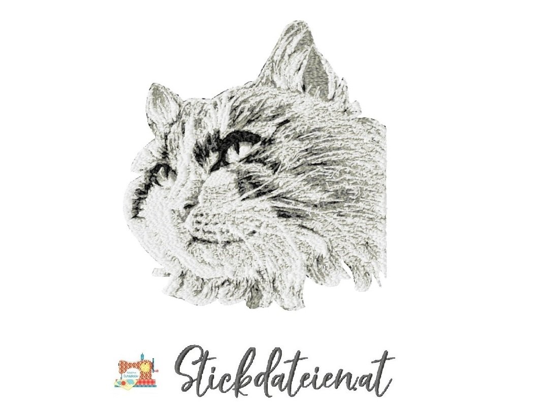 Katzen STICKDATEI, fotorealistische Stickdatei, Stickdatei Katzenkopf
