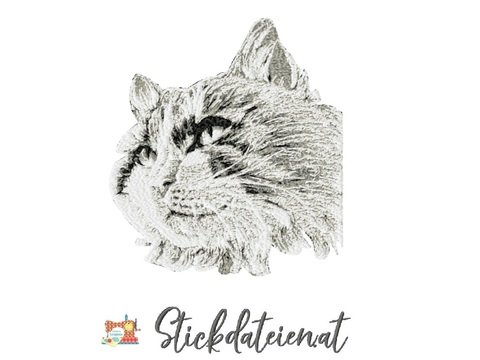 Katzen STICKDATEI, fotorealistische Stickdatei, Stickdatei Katzenkopf
