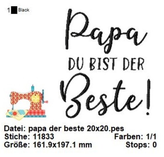 Stickdatei Vatertag, Bester Papa Stickdatei in 3 Größen, Maschinensticken