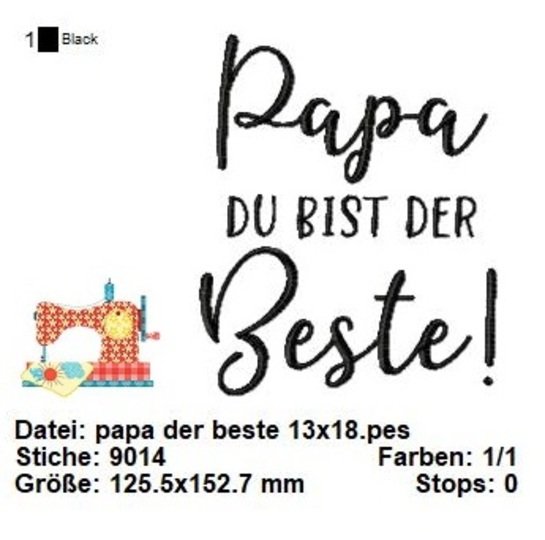 Stickdatei Vatertag, Bester Papa Stickdatei in 3 Größen, Maschinensticken