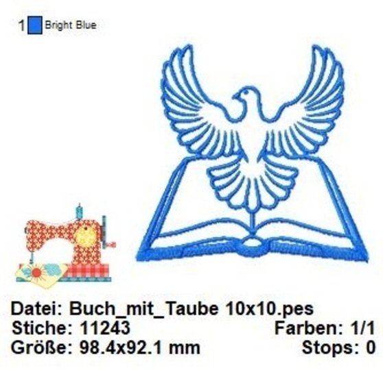 Stickdatei Buch mit Taube, Kommunion, Taufe Stickdatei, Maschinensticken