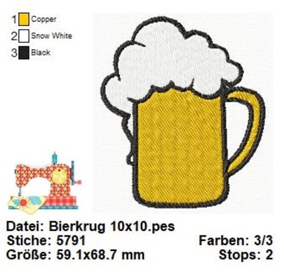 Bierkrug STICKDATEI, Prost Stickdatei, Oktoberfest Datei, 10x10 Stickdatei