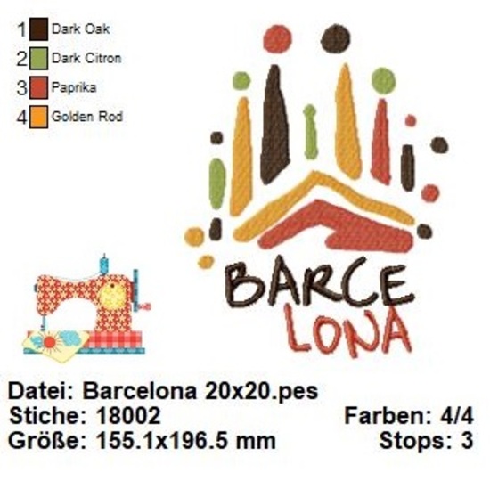 Barcelona Stickdatei, Sagrada Familia, Stickdatei Barcelona Skyline