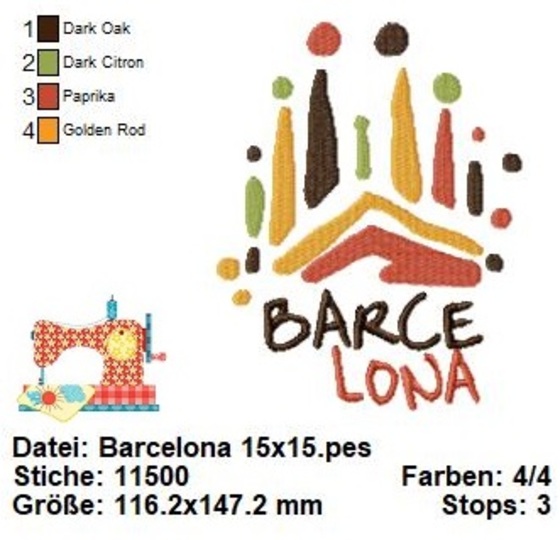 Barcelona Stickdatei, Sagrada Familia, Stickdatei Barcelona Skyline